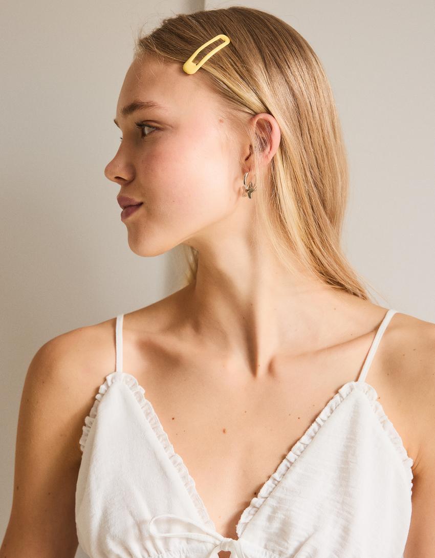 Top na ramiączkach z falbanką-Biały złamany