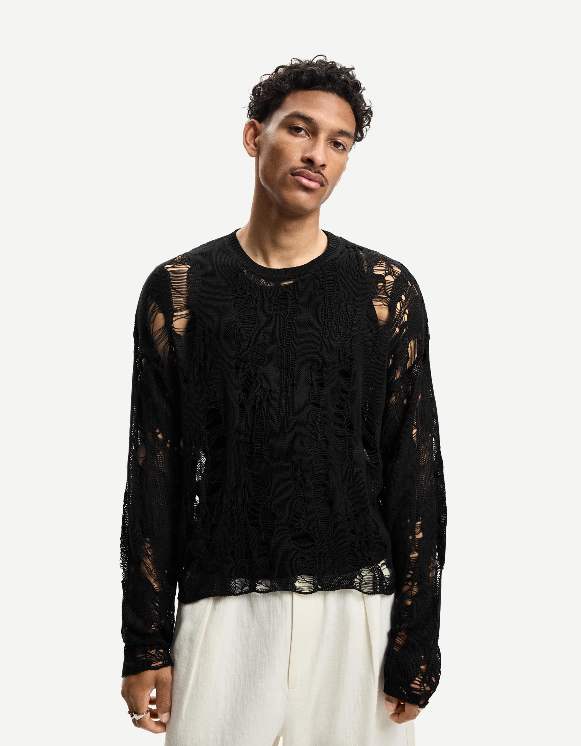 Bershka Pullover Mit Rissen Herren L Schwarz