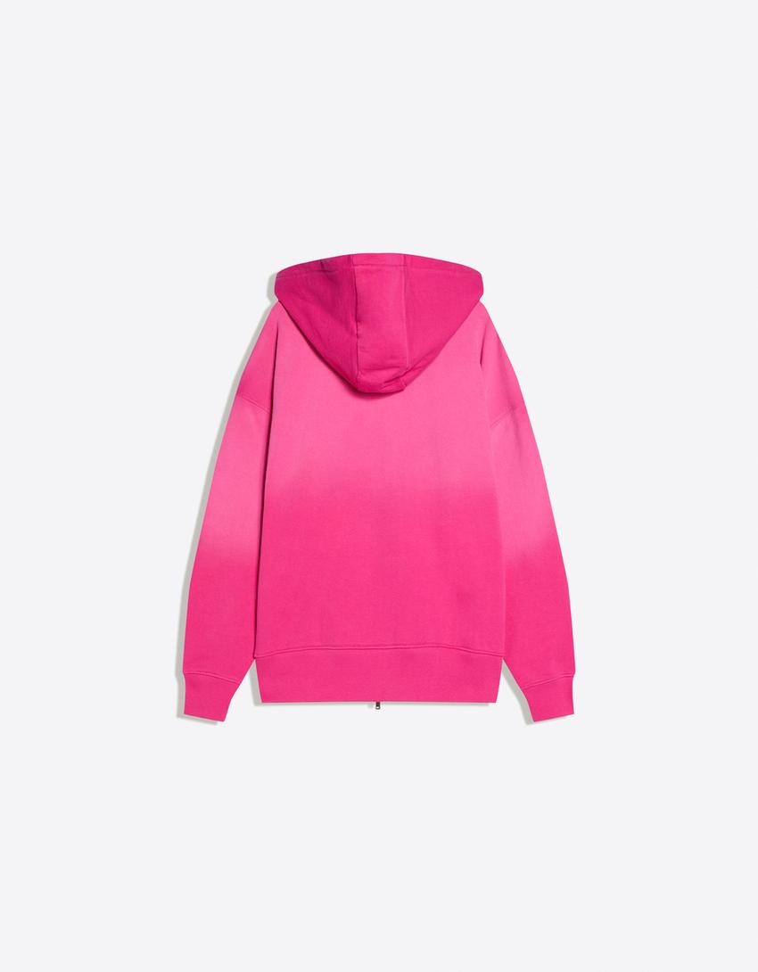 Oversize kapüşonlu fermuarlı sweatshirt-Fuşya