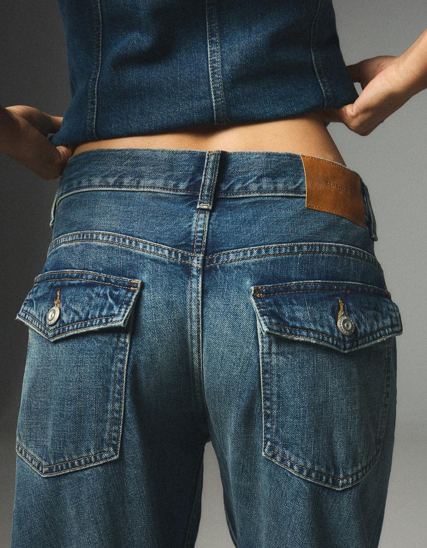 Düşük bel barrel fit jean-Mavi