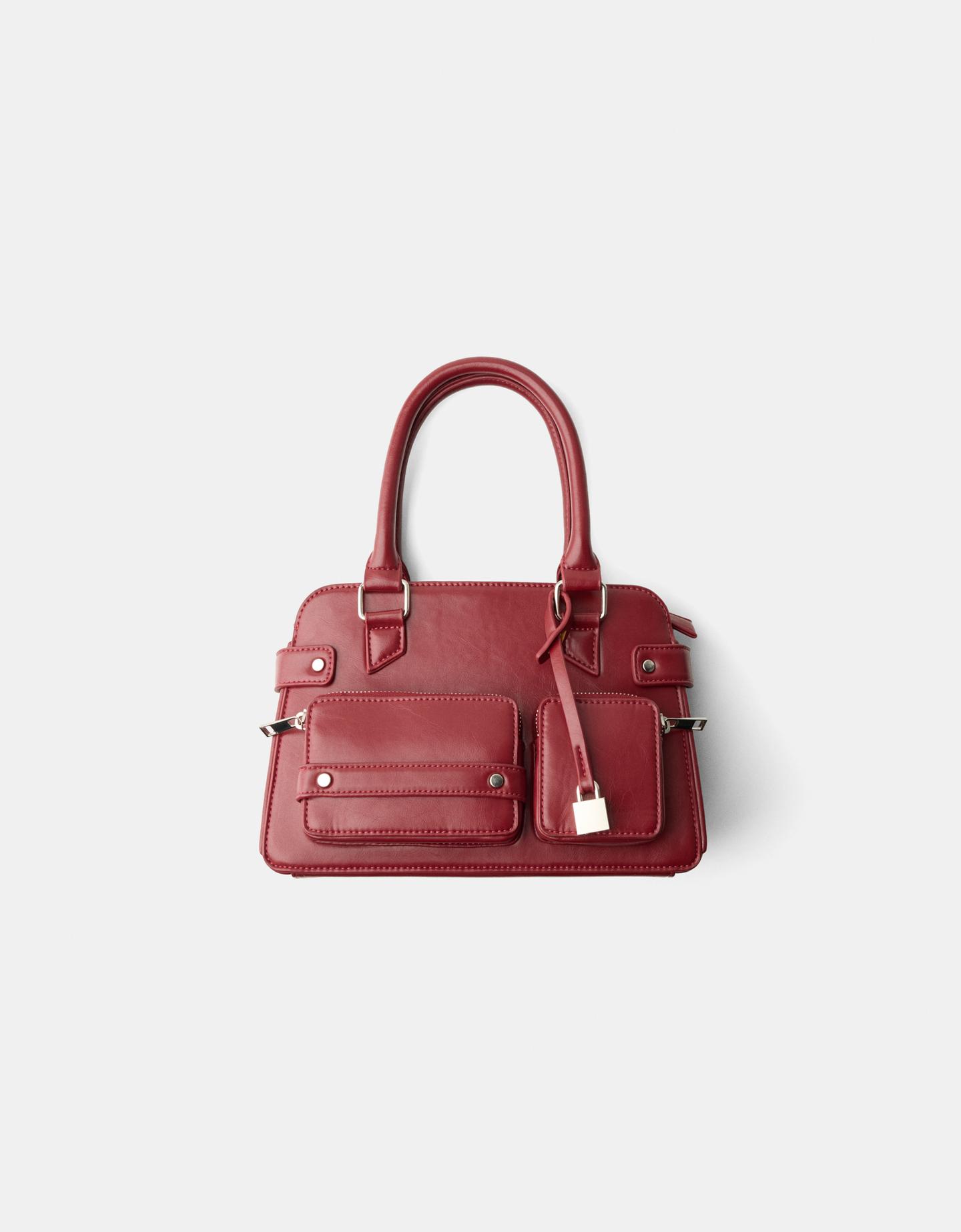 Bershka Bolso Shopper Multipocket Mujer Granate