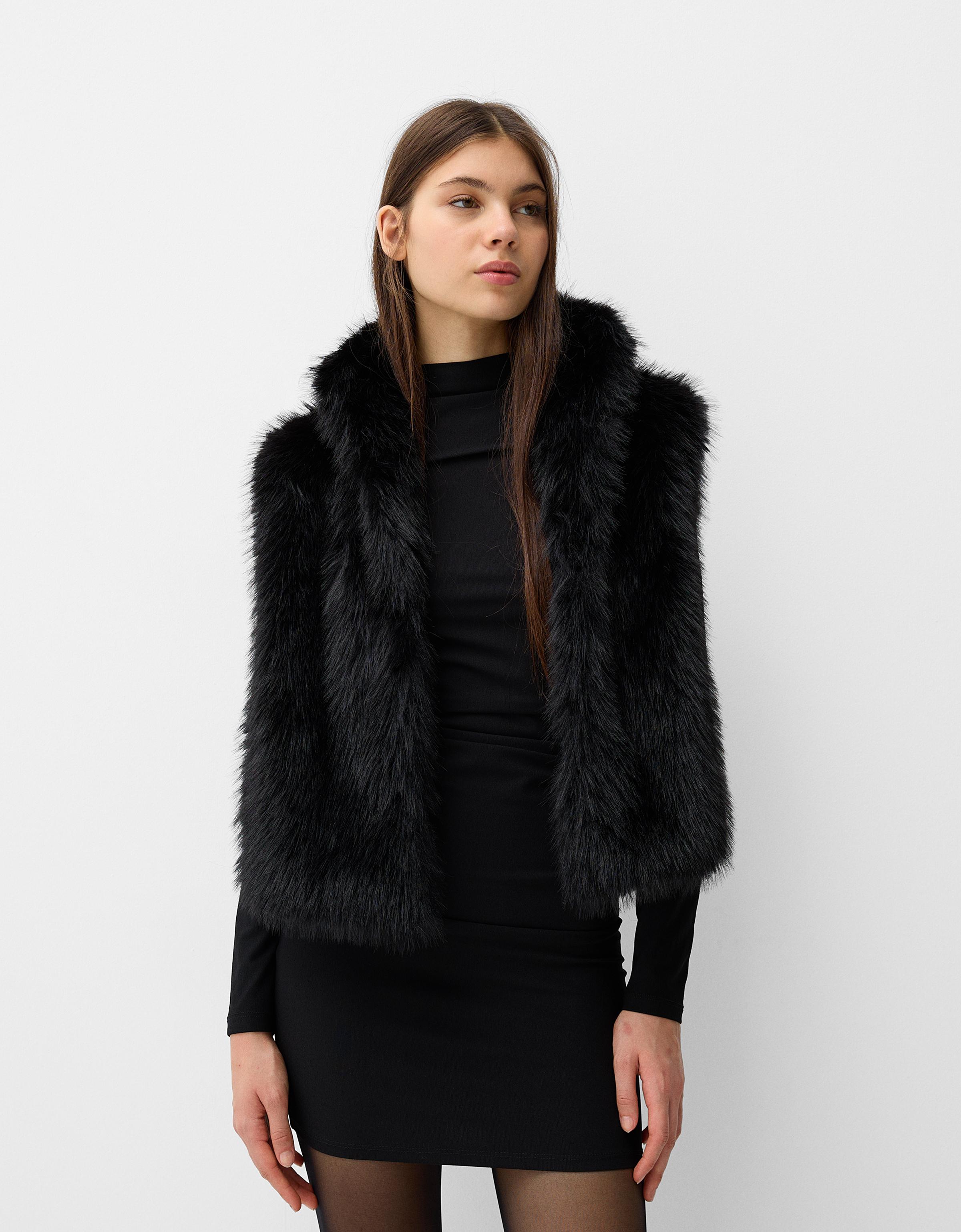 Black fluffy vest best sale