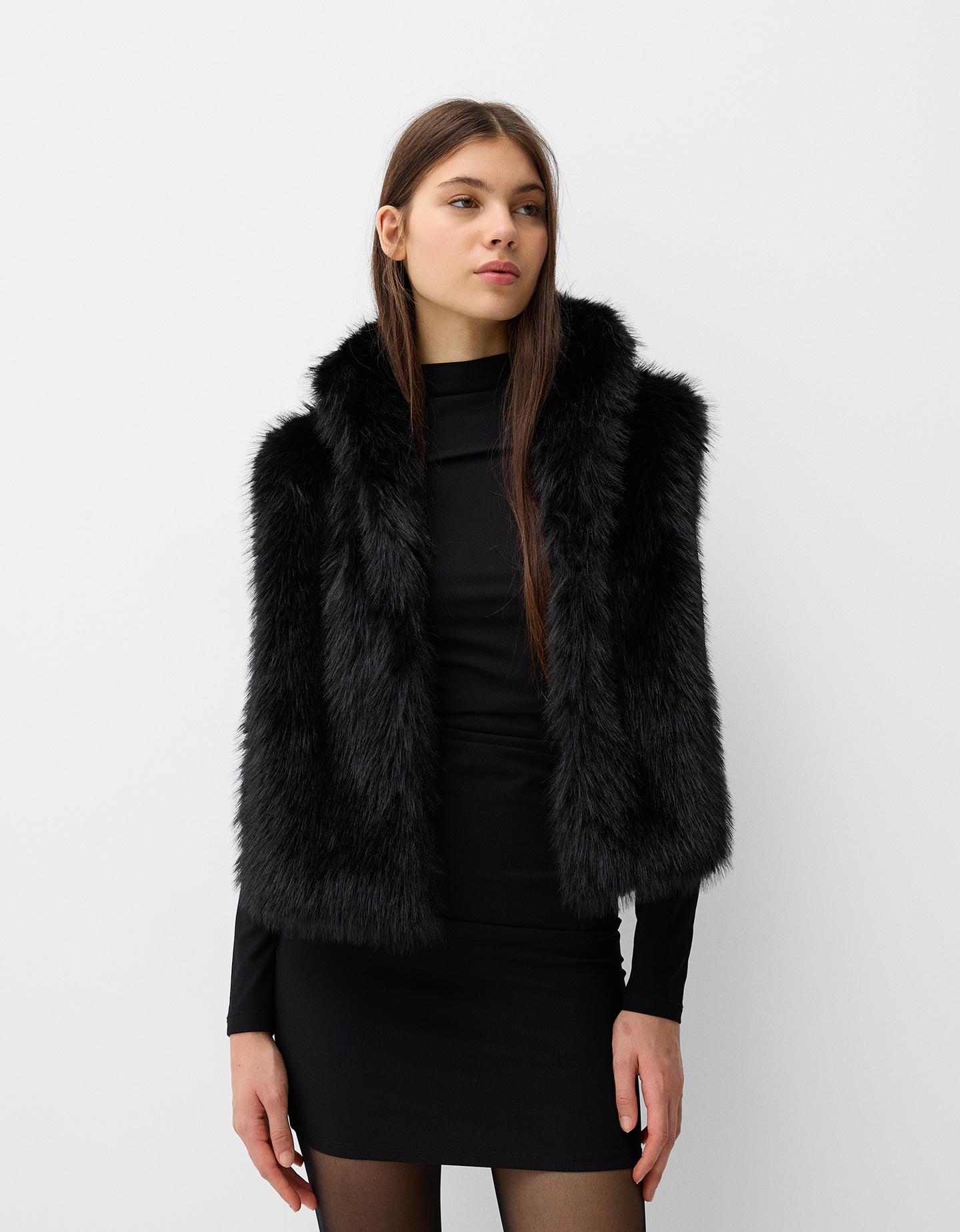 Bershka Gilet In Pelliccia Sintetica Donna Xs Nero