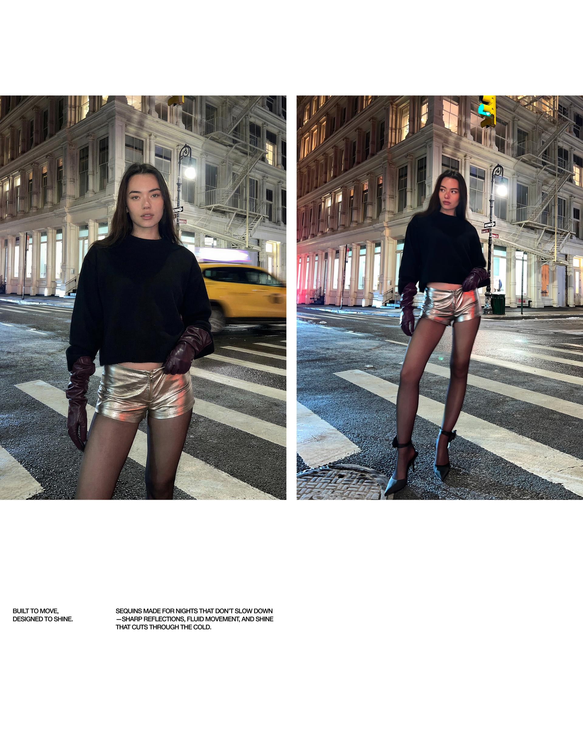 Metallic leather effect shorts