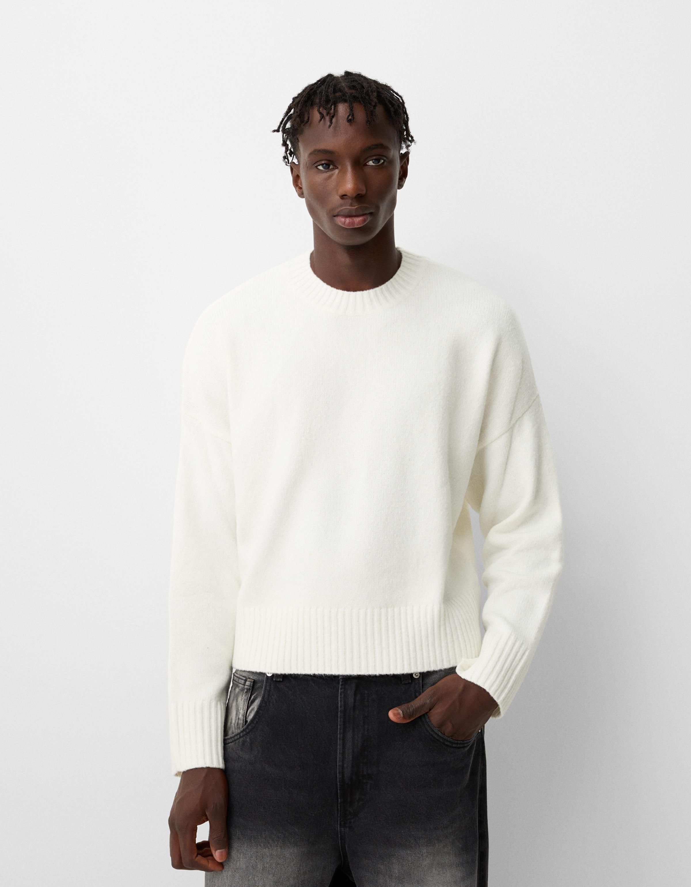 Bershka Cropped-Pullover Herren M Grbrochenes Weiss