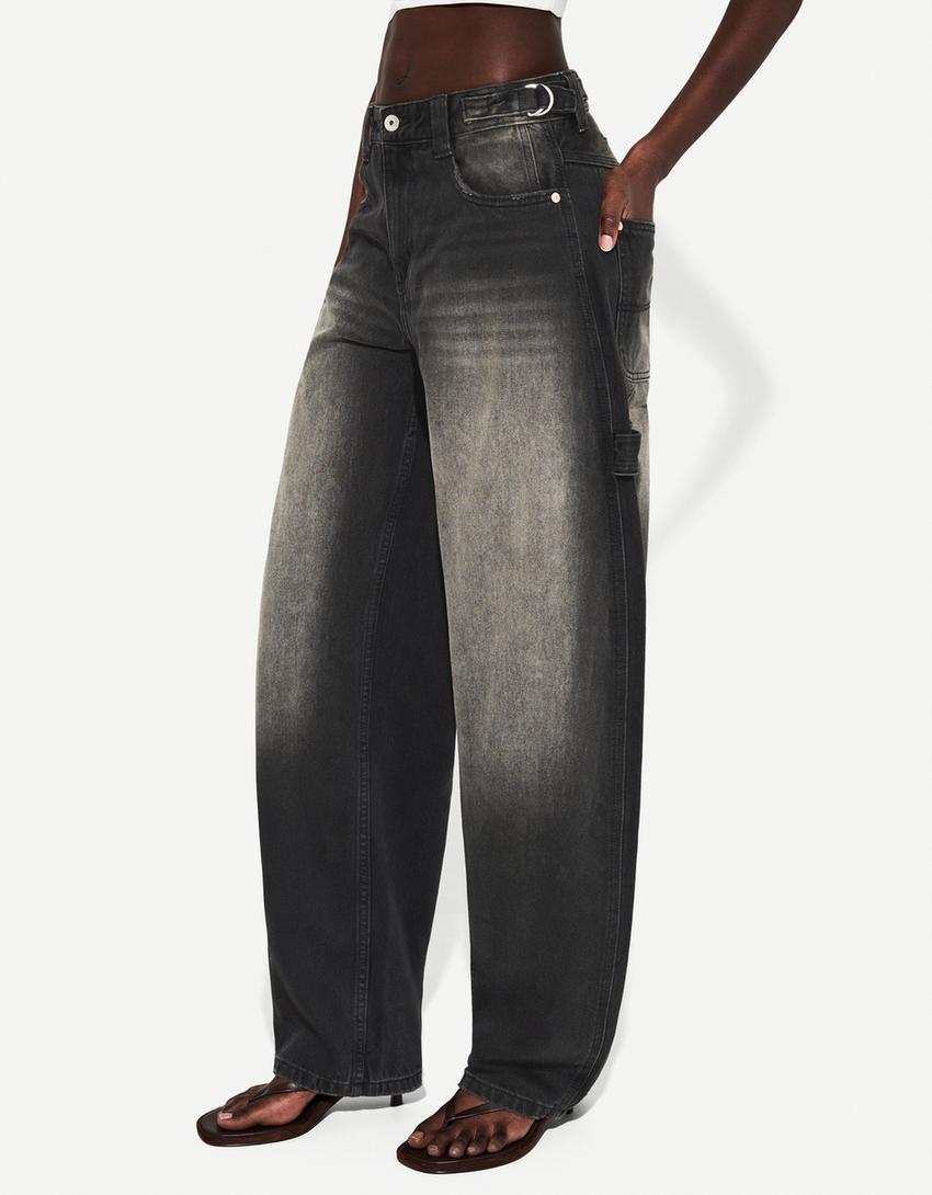 Adjustable balloon fit carpenter jeans-Brown