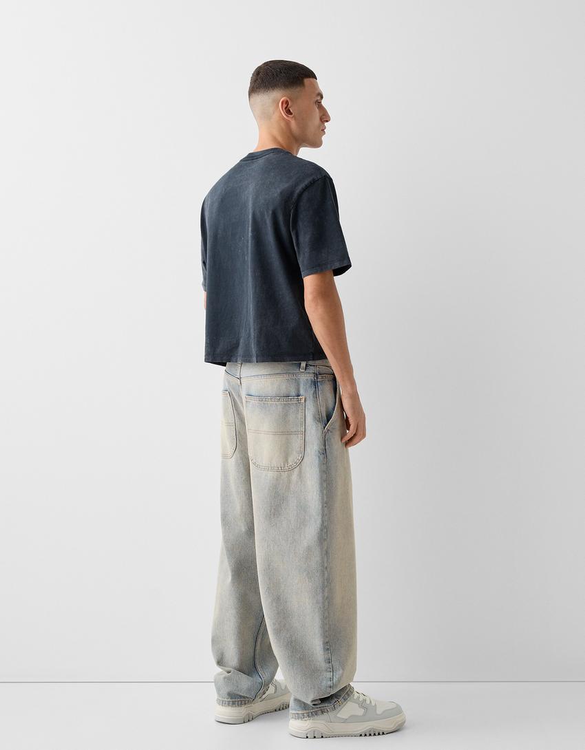 Jeans skater fit efeito lavado-Azul lavado-2