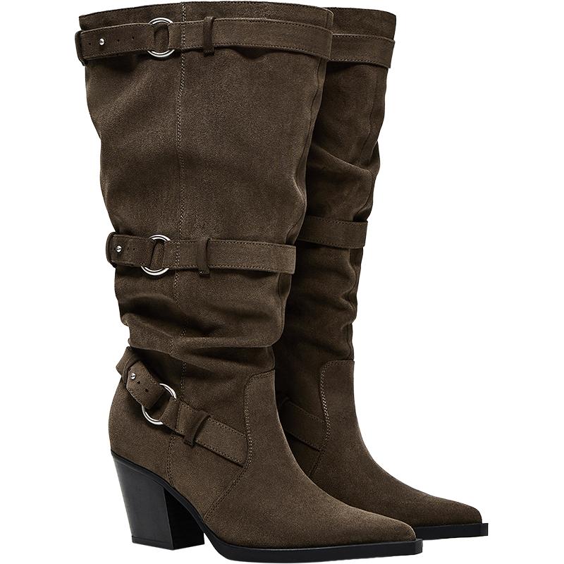 Eyelet-detail heeled boots — Tan