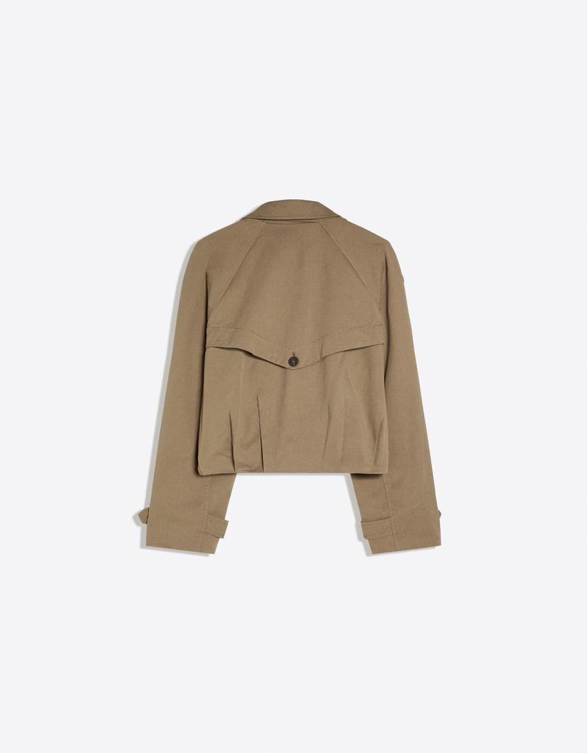 Pleated cropped trench coat-Mink
