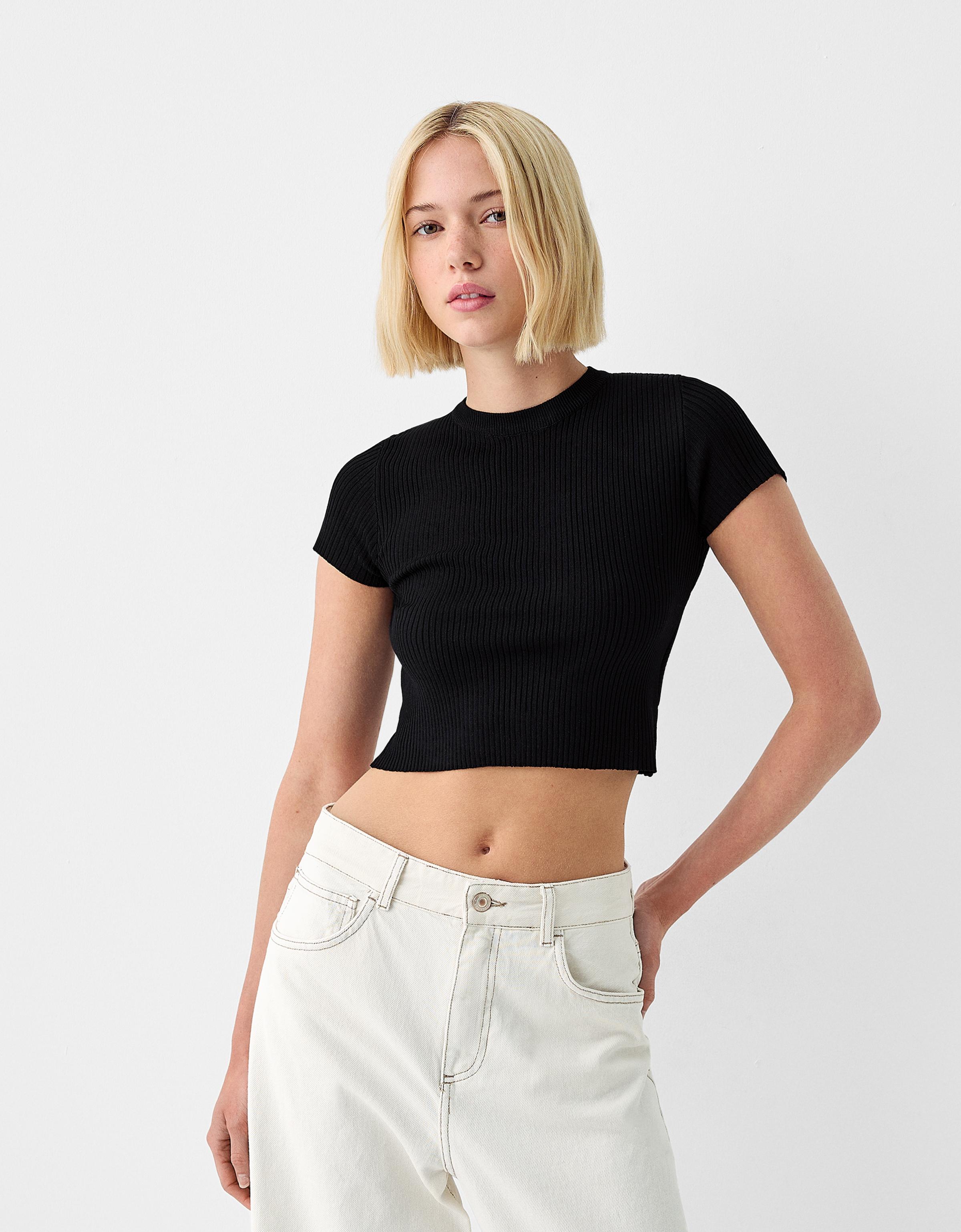 Bershka Pullover Mit Kurzen Ärmeln Cut-Out Und Schleifen Damen M Schwarz