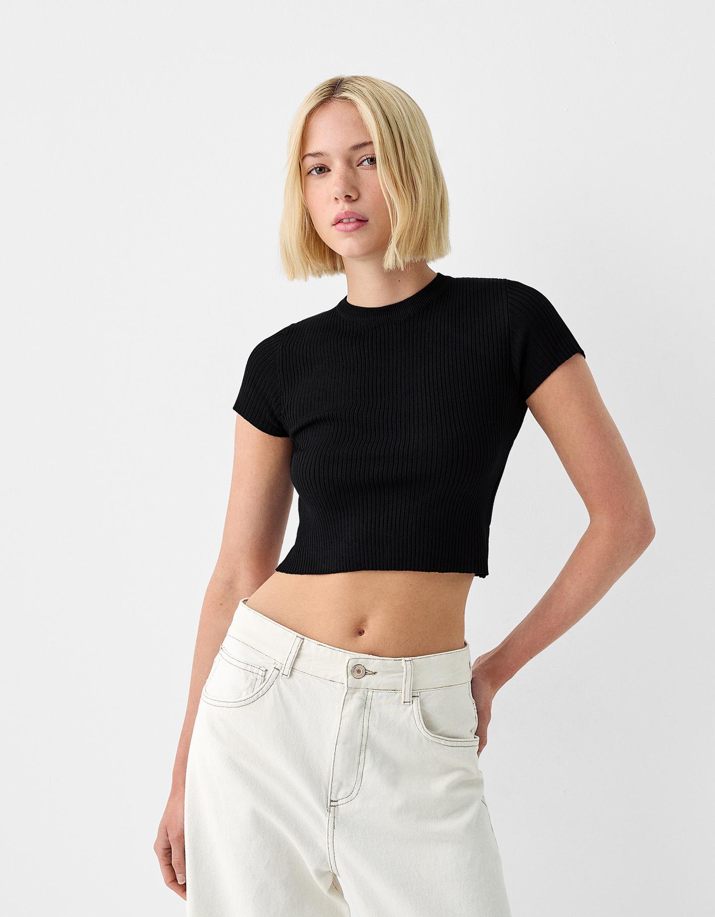 Bershka Maglia A Maniche Corte Con Cut Out E Fiocchi Donna M Nero