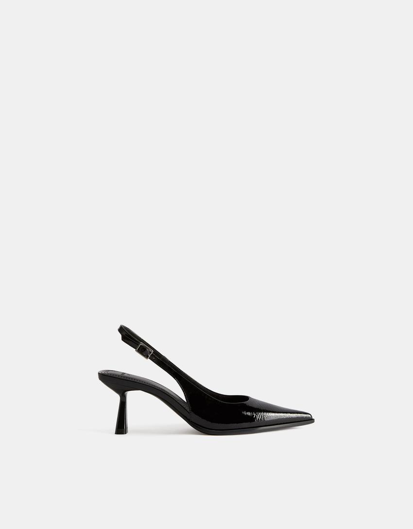 Kitten heel slingback shoes-BLACK