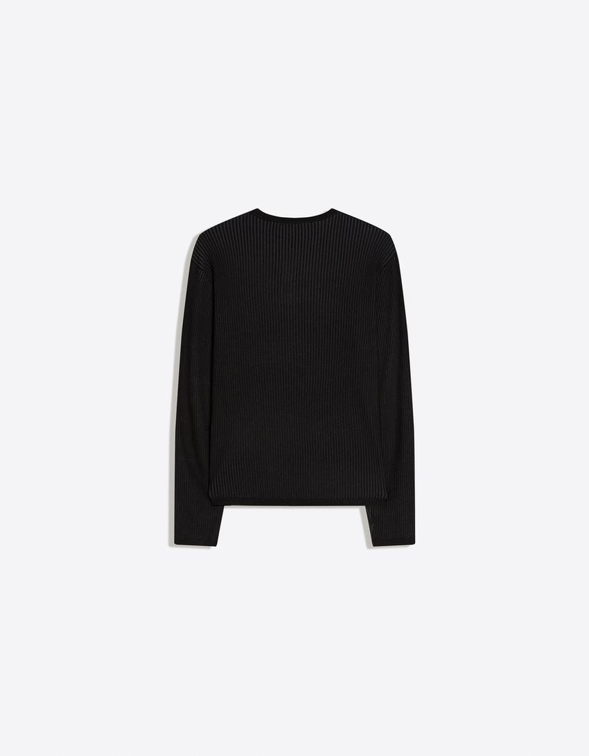 Henley print sweater-Black
