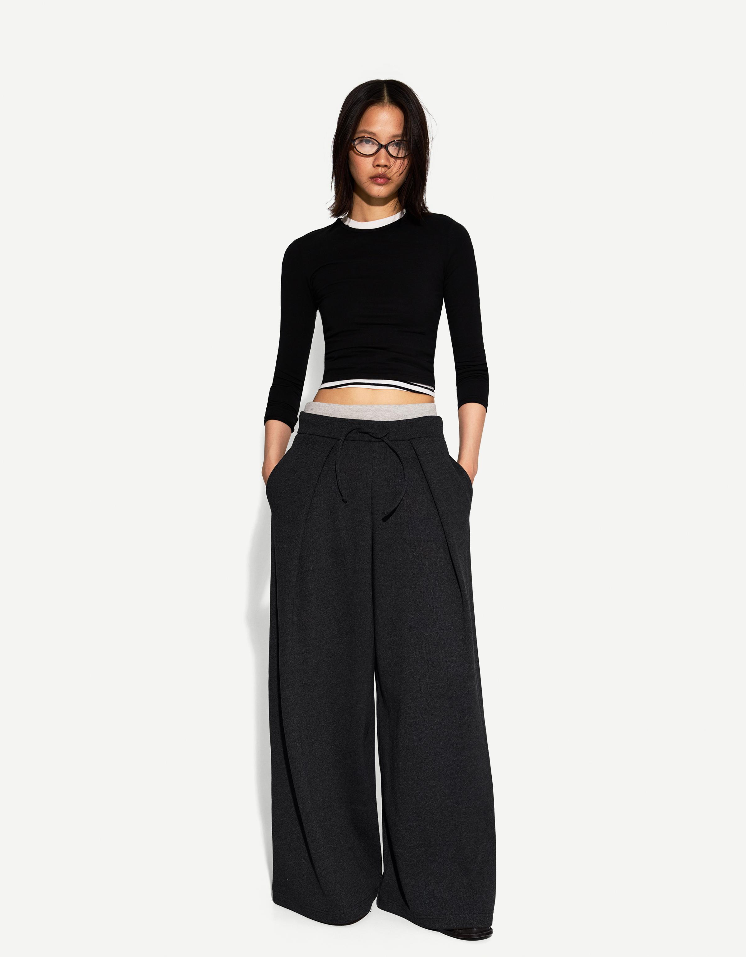 Bershka Weite Bundfaltenhose Damen M Dunkelgrau