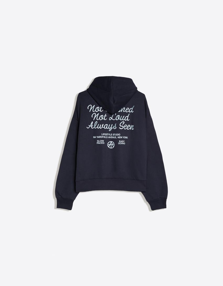 Sudadera boxy capucha bordado-Azul