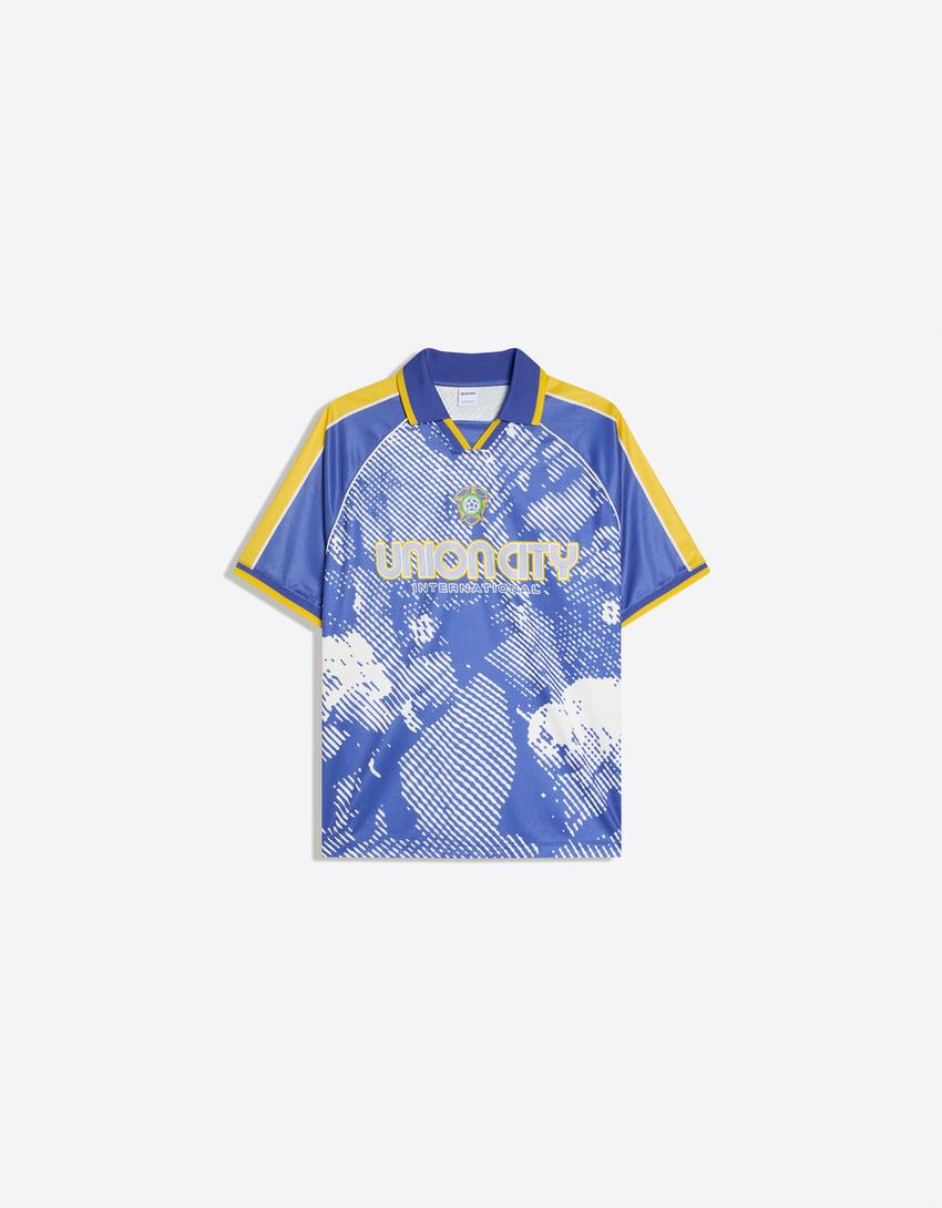 Printed short sleeve polo shirt-Blue