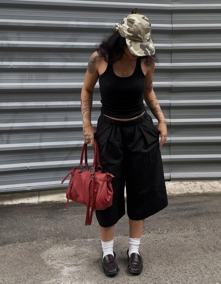 Culottes with elasticated waist-Black
