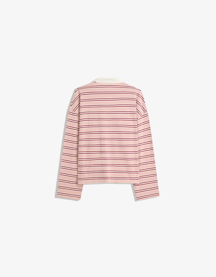 Camiseta manga larga cuello polo-Rosa