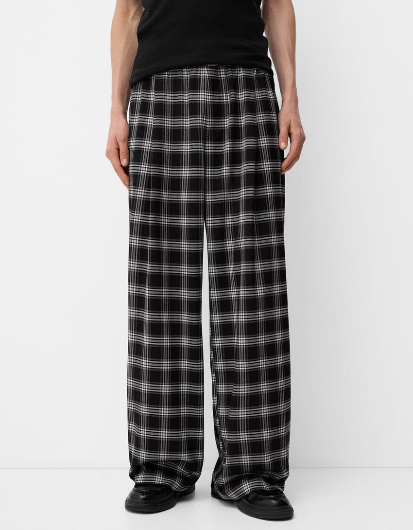 Calças direitas aos quadrados-Preto-2