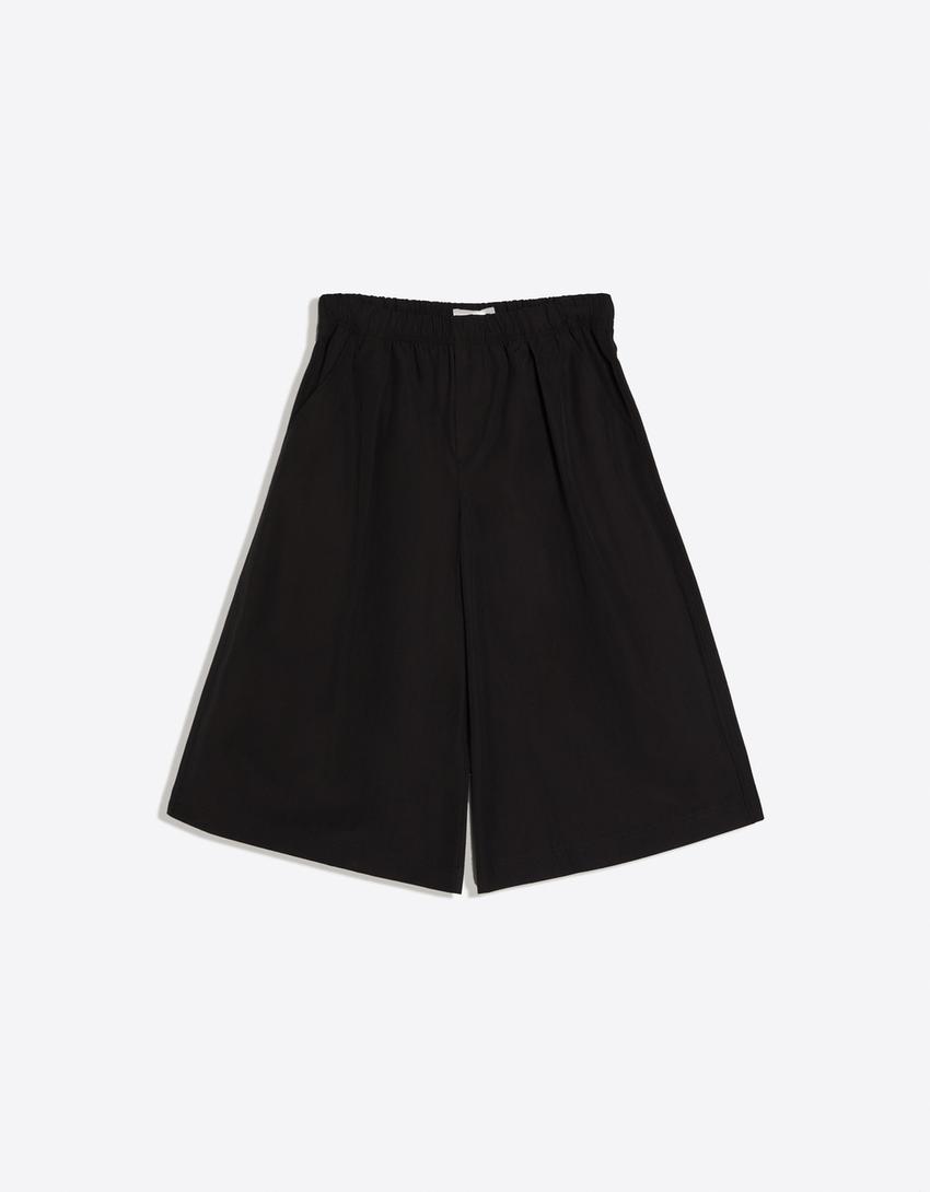 Lastikli belli culotte bermuda-Siyah