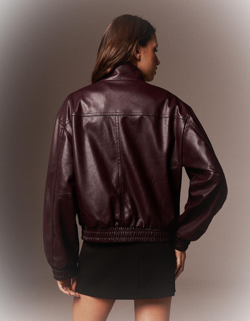 Kunstlederjacke-Bordeaux