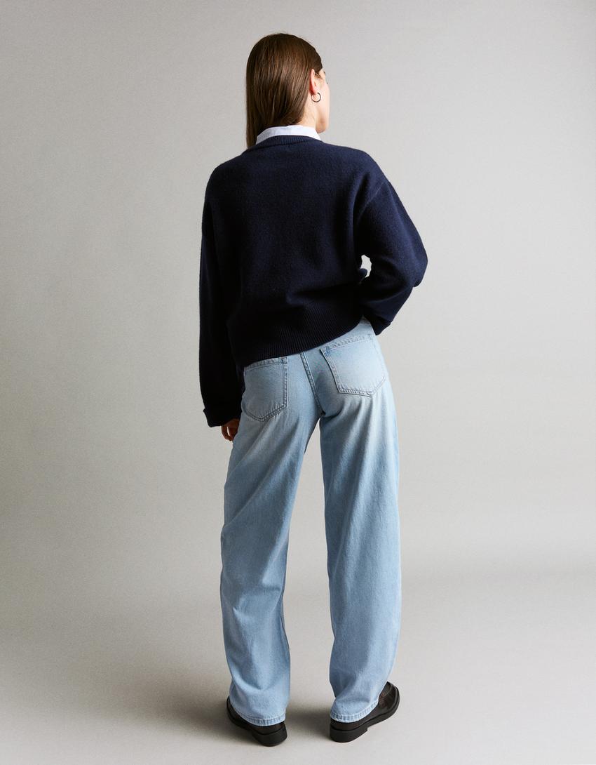 Tröja i oversize-modell med ribbad nederkant-Blå