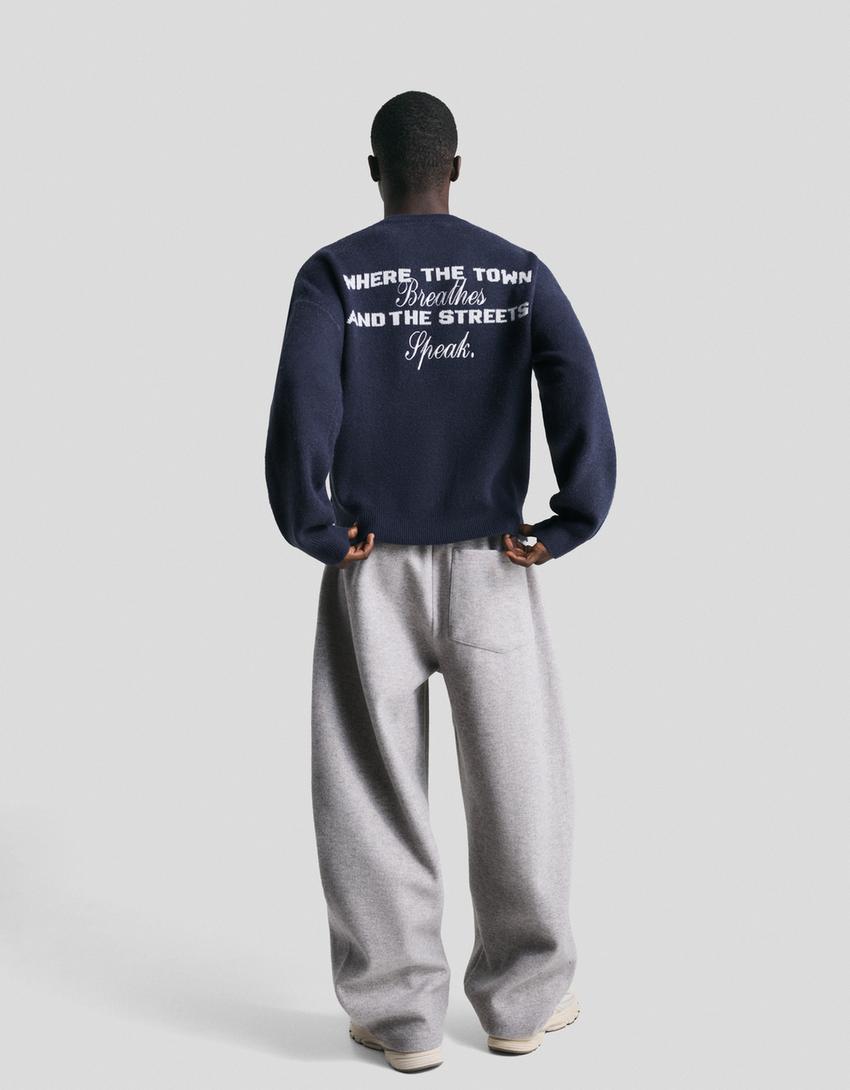 Embroidered jacquard sweater-Navy