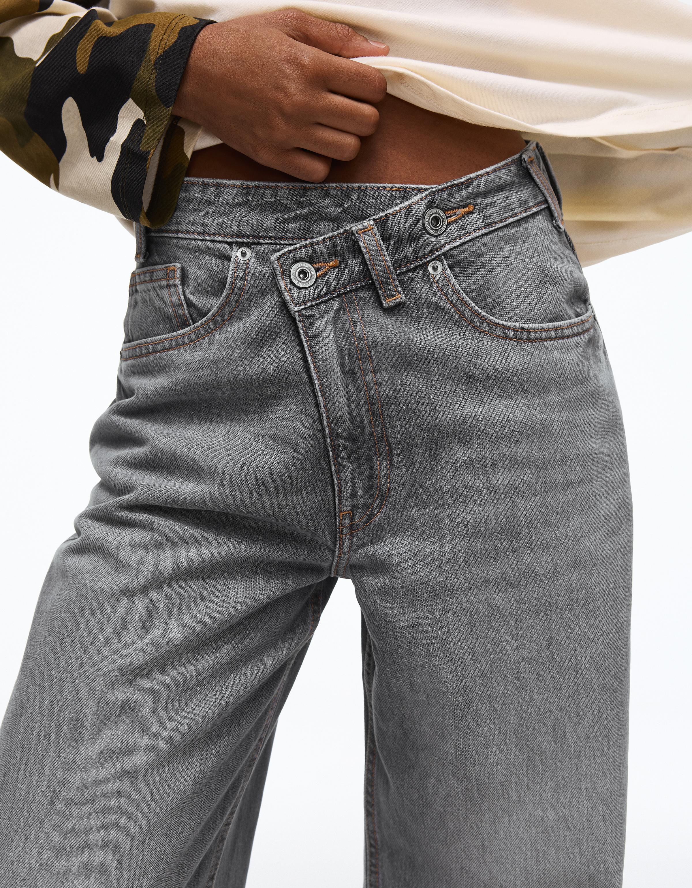 Wide-leg cross-waist jeans — Grey