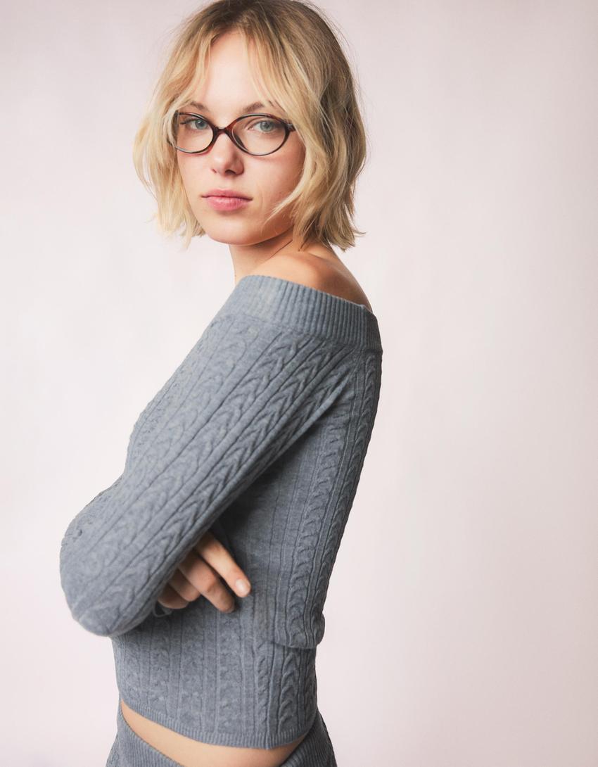 Jersey bardot trenzado-Gris