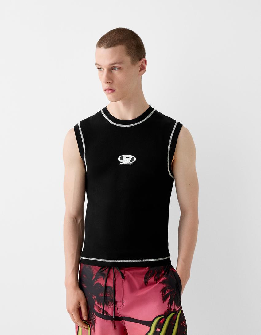 Gilet sans manches BERSSSHKA X SSSTUFFF fil contrastant-Noir-4