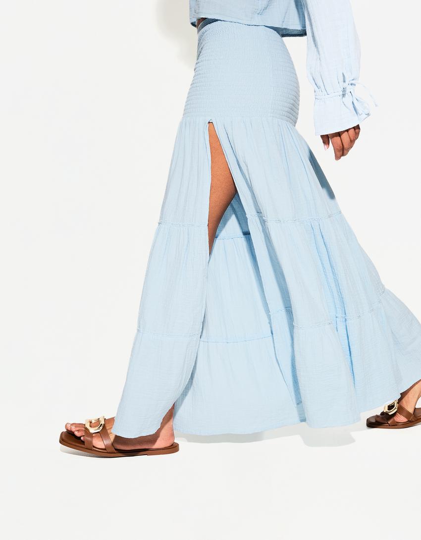 Jupe midi-Bleu clair-1
