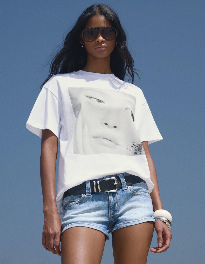 Celana pendek denim mini-Biru muda