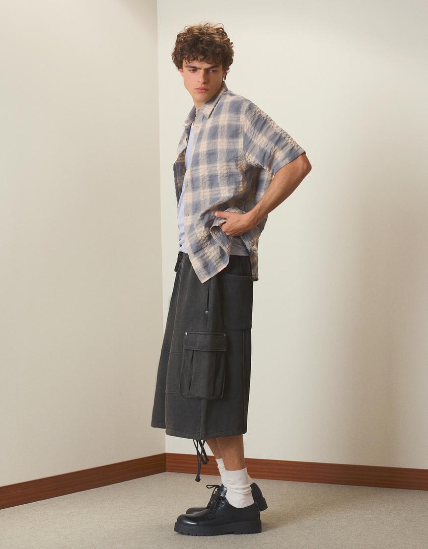 Bermuda short cargo effet délavé-Gris