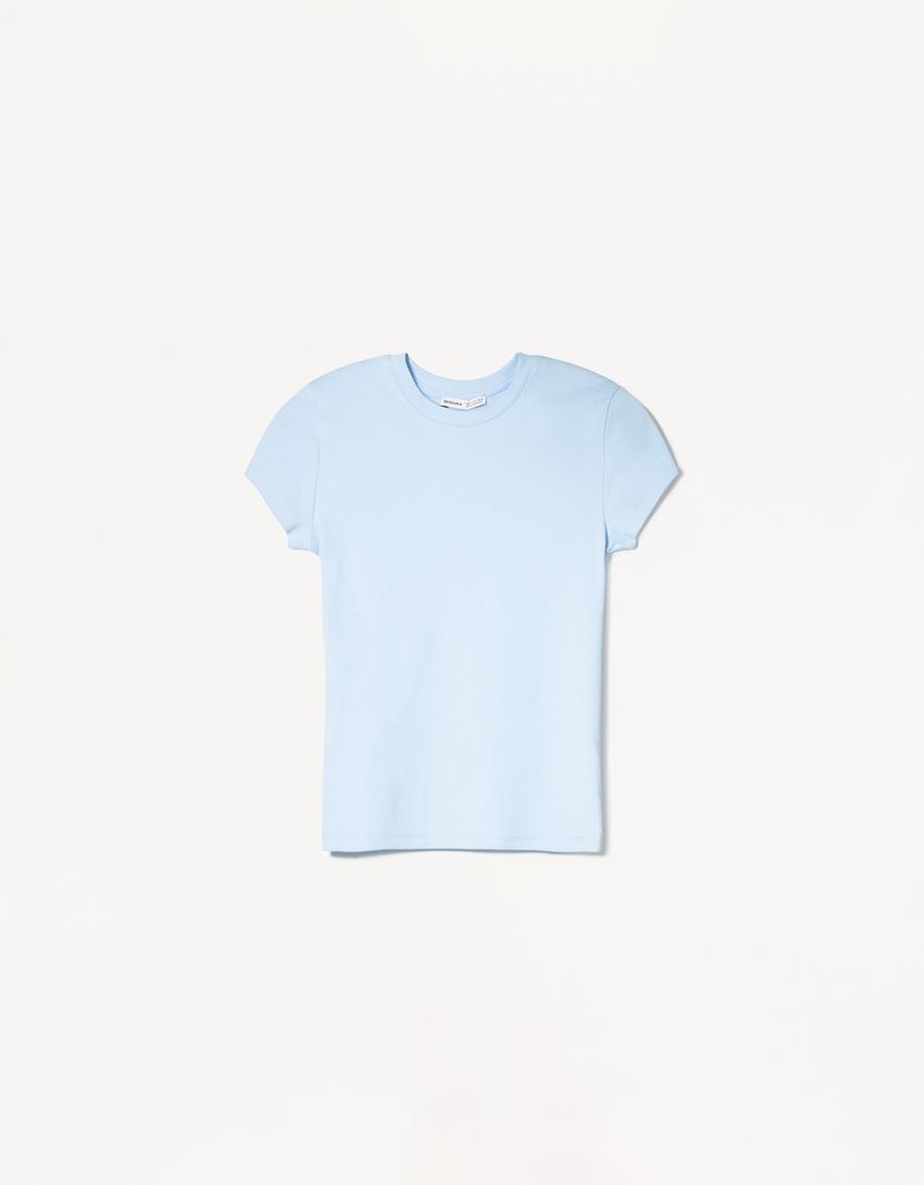 T-shirt à manches courtes et col rond-Bleu clair