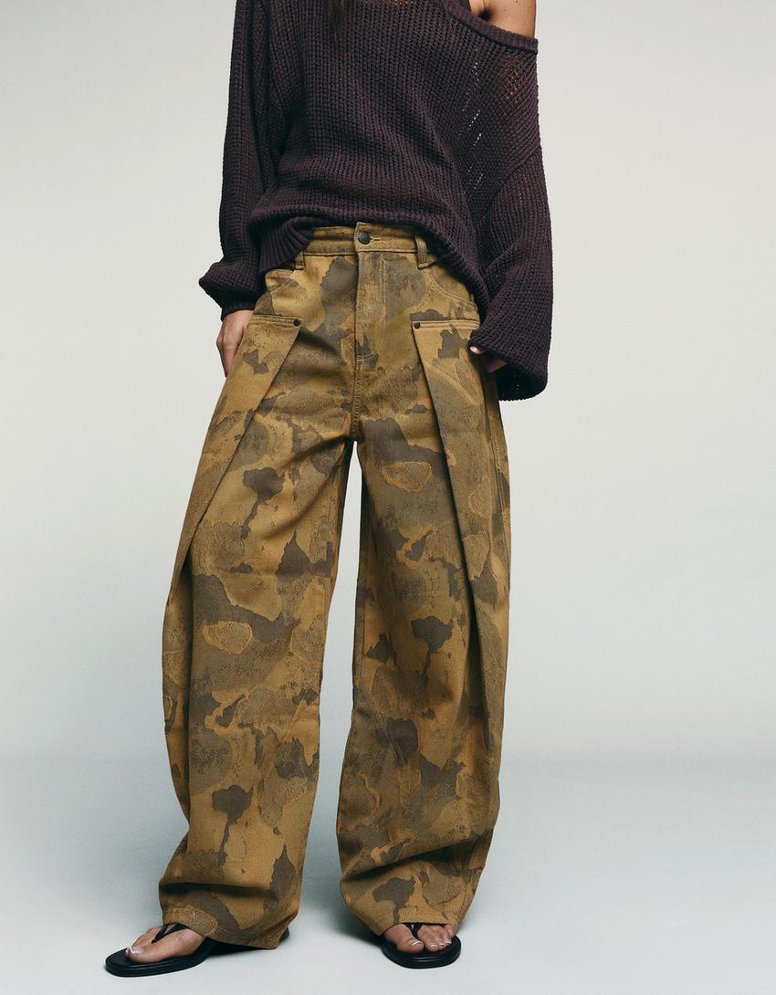 Bedruckte Balloon-Hose-Khaki