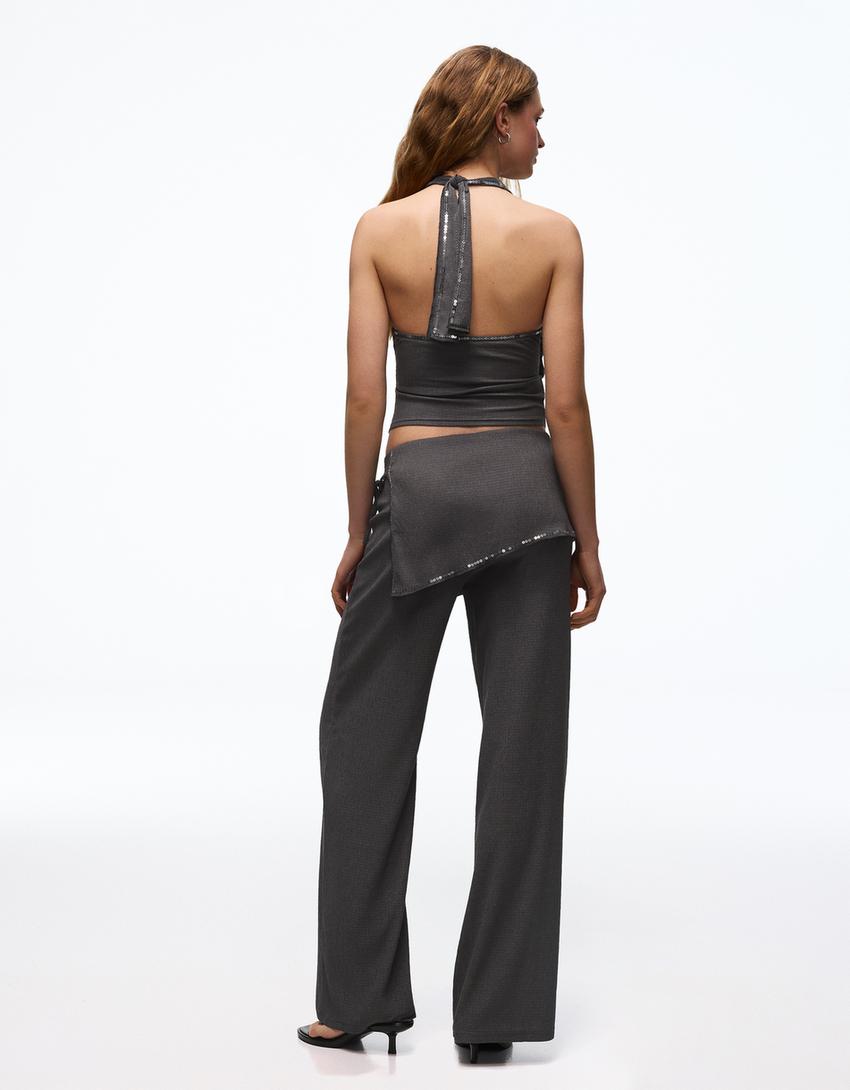 Pantalón con sobre falda lentejuelas-Gris oscuro