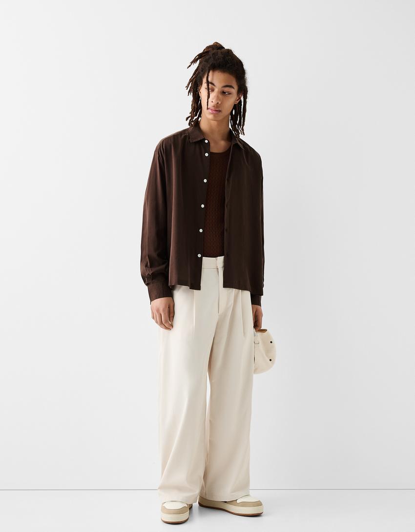 قميص بأكمام طويلة-بني-3