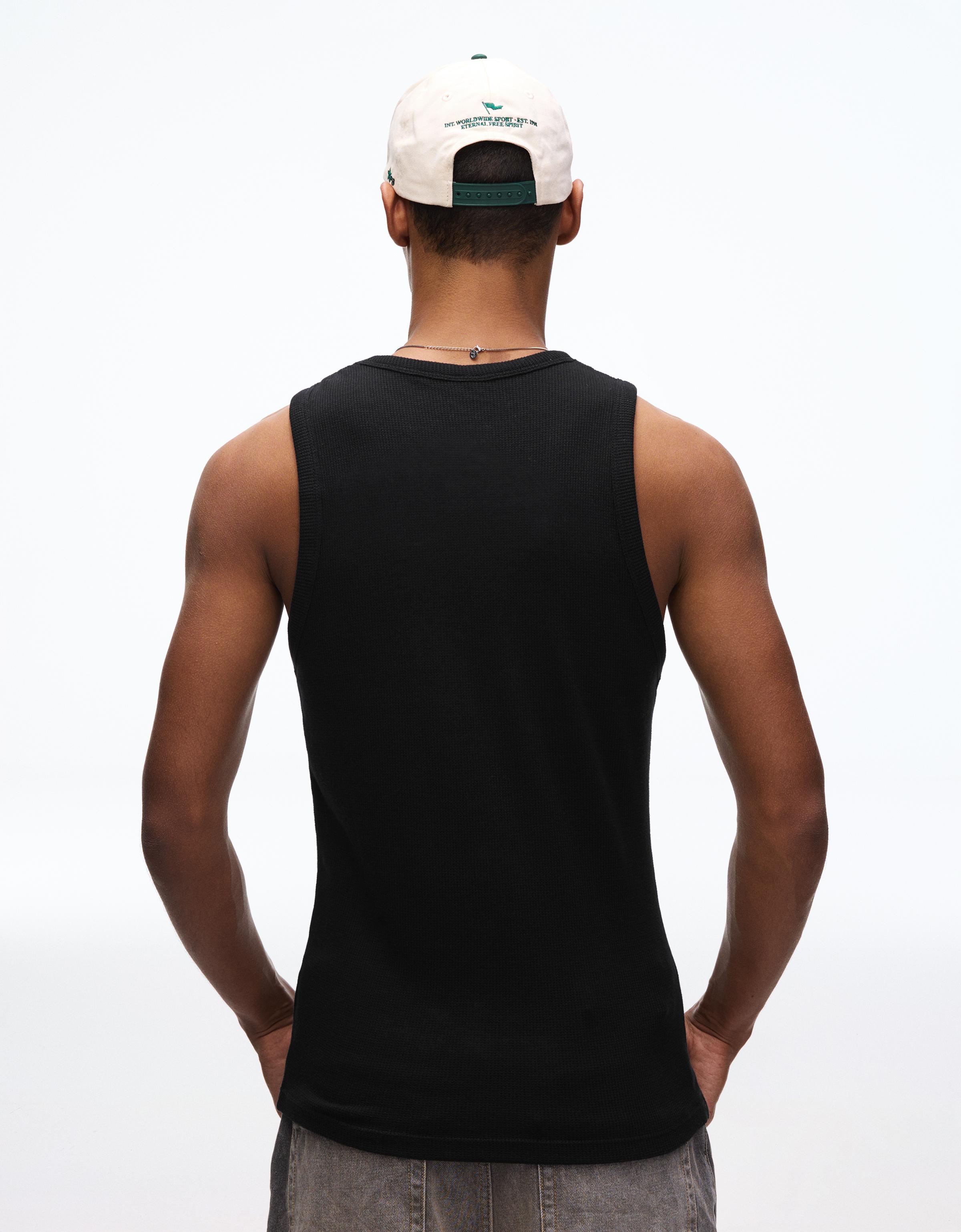 Waffle print vest top — Black
