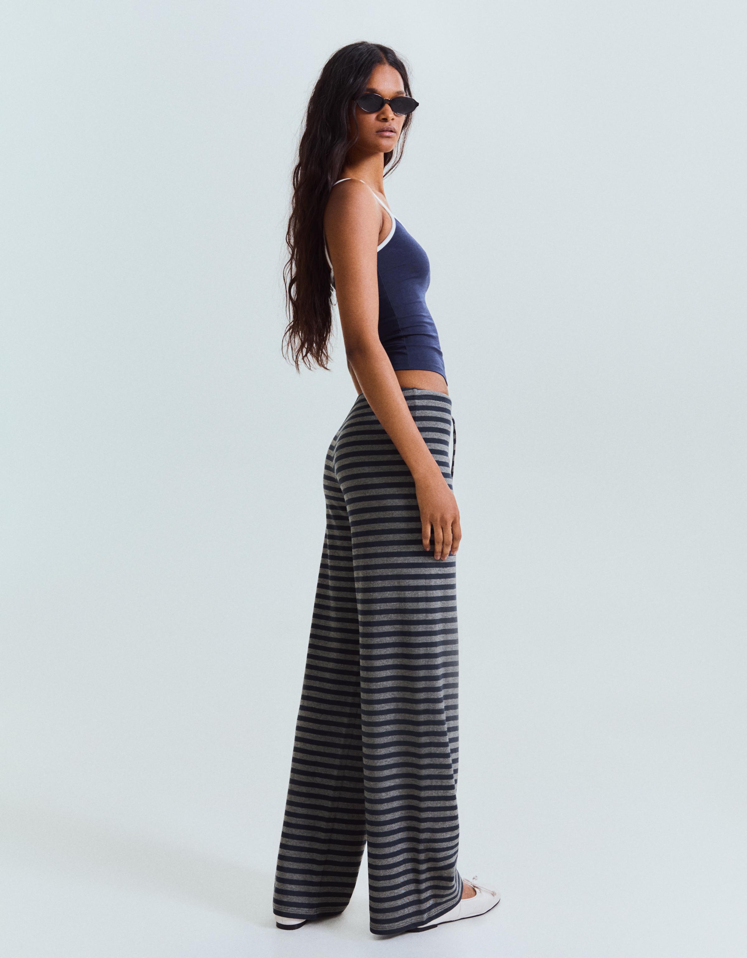 Straight leg stripe print trousers — Dark grey