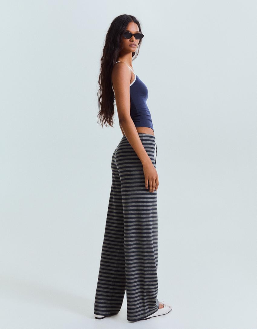 Çizgili straight fit pantolon-Koyu gri