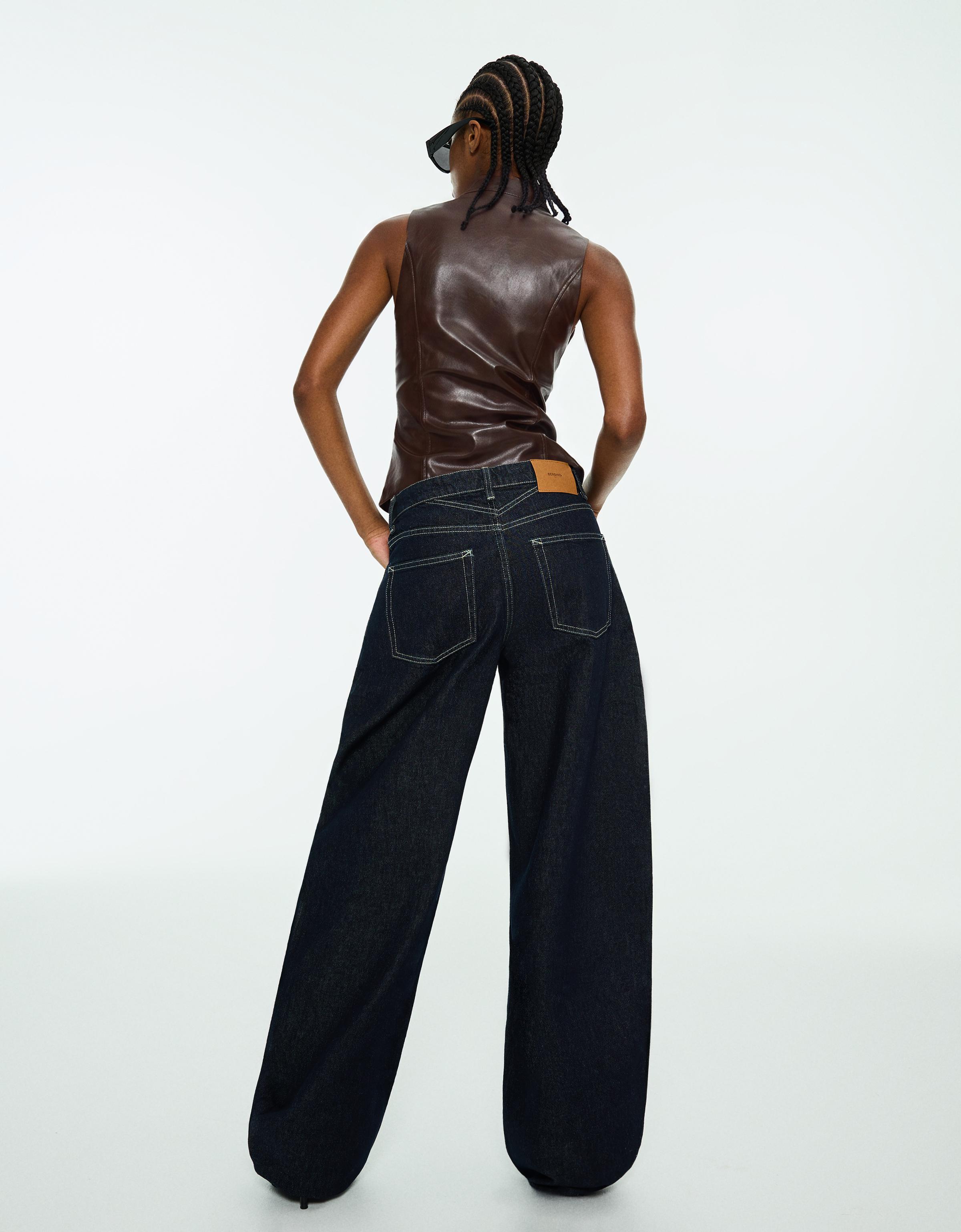 Leather-effect sleeveless high-neck top — Brown