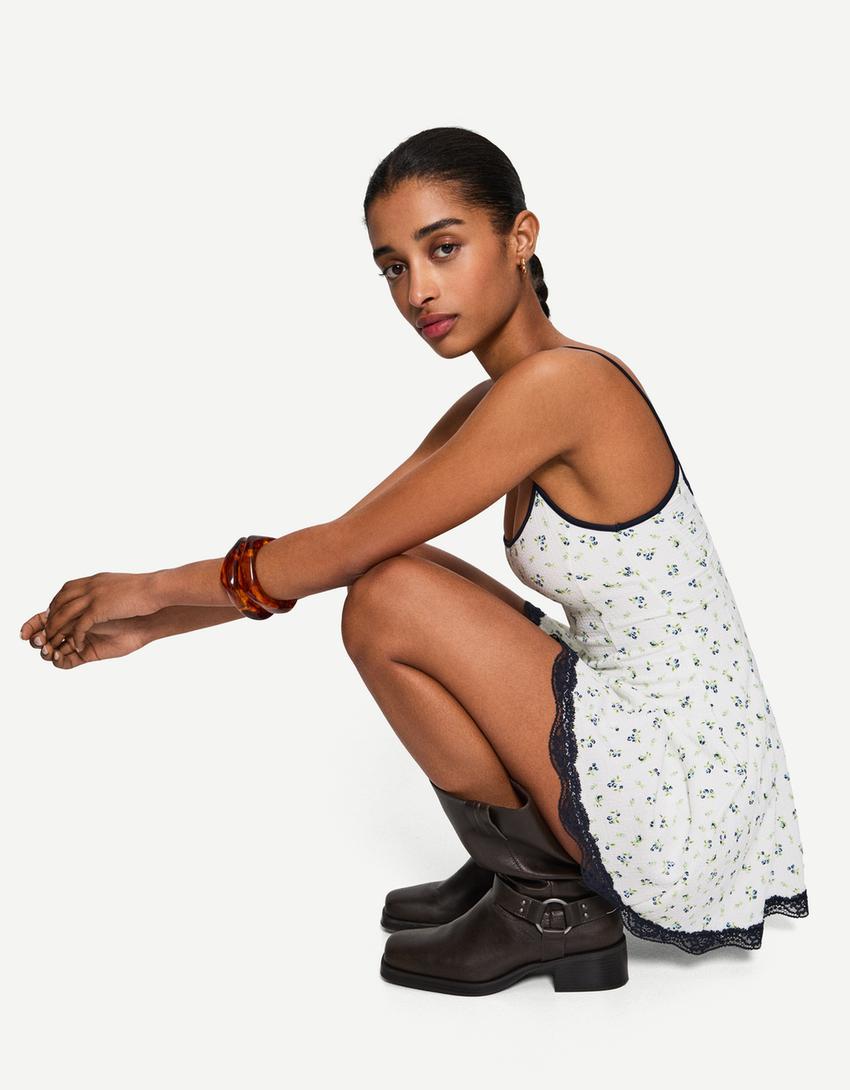 Strappy short jumpsuit-Blue-1