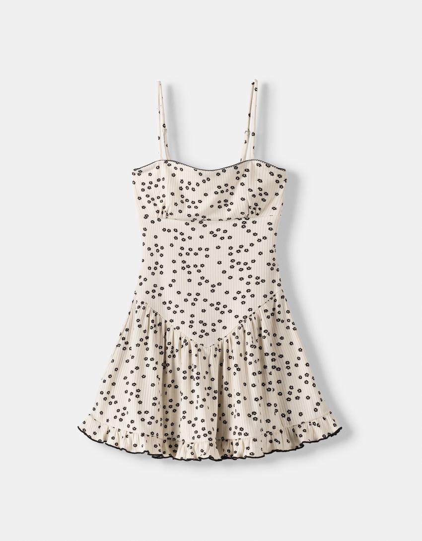 Printed strappy mini dress-Black-4