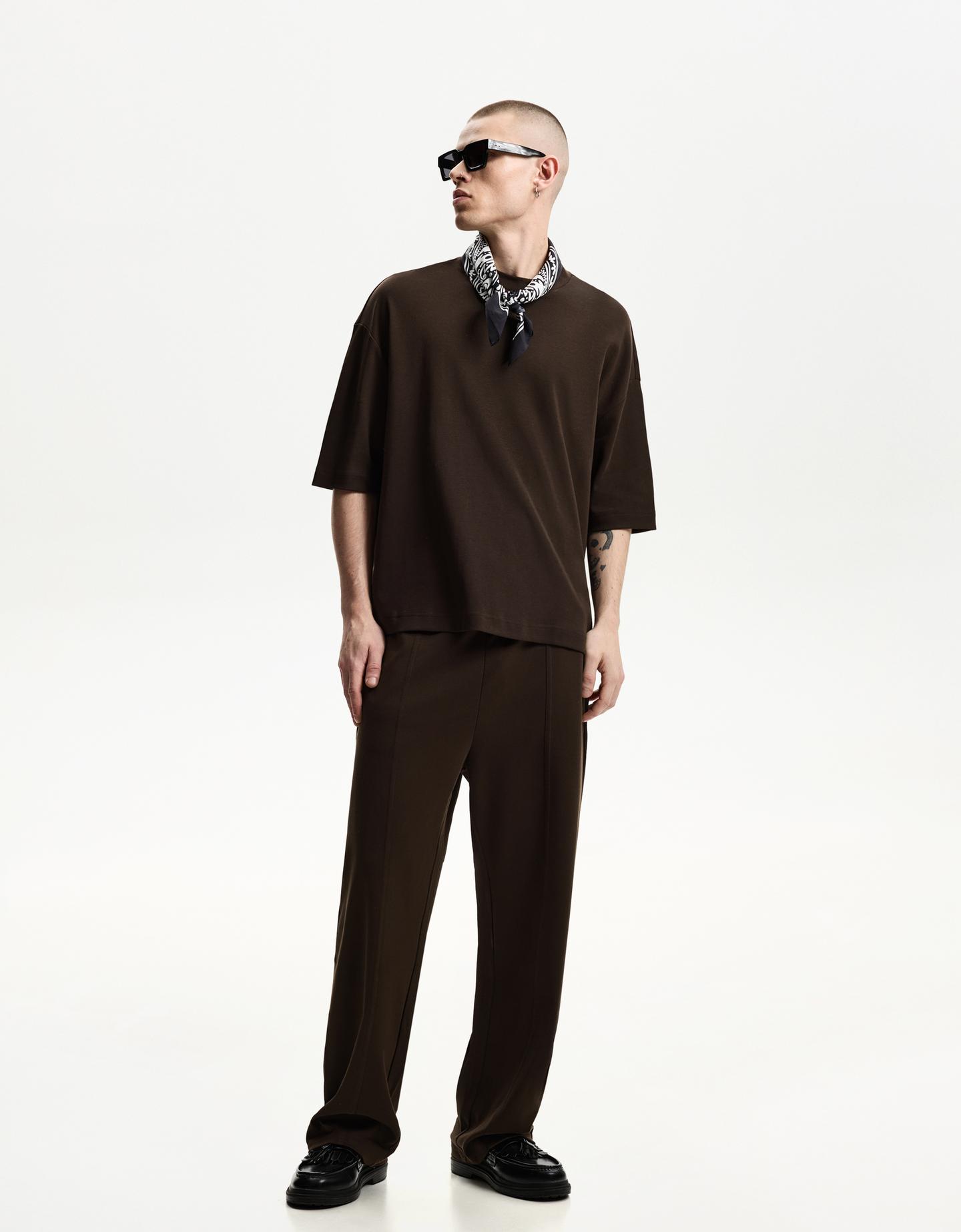 Bershka Pantalón Wide Leg Hombre Xl Marrón