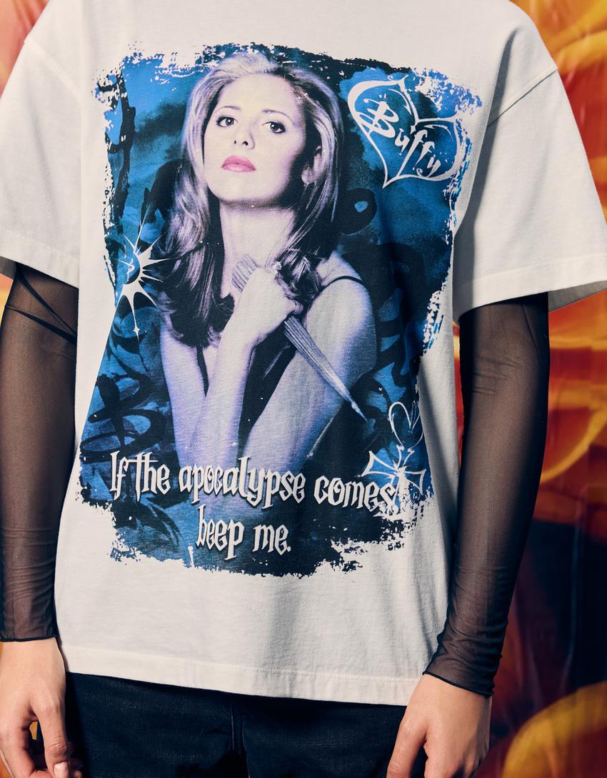 Camiseta Buffy the Vampire Slayer manga corta print-Blanco roto