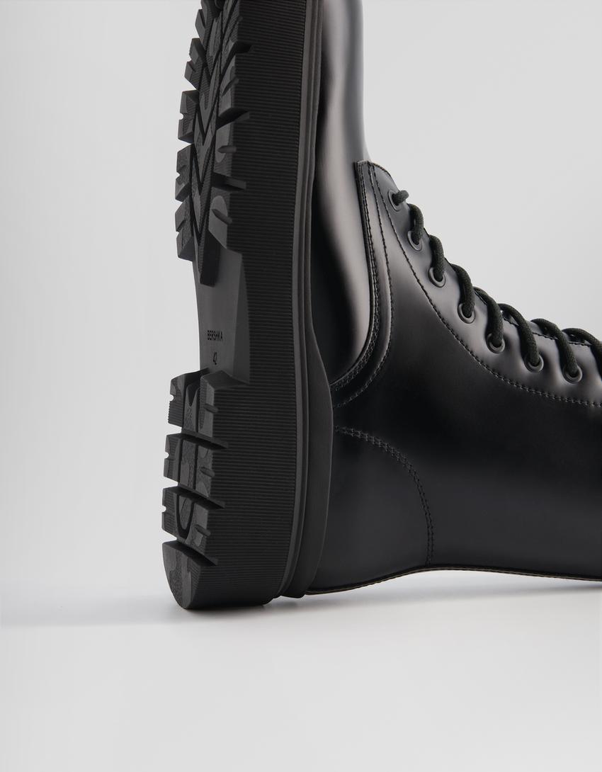 Bottines à lacets semelle crantée homme-Noir-4