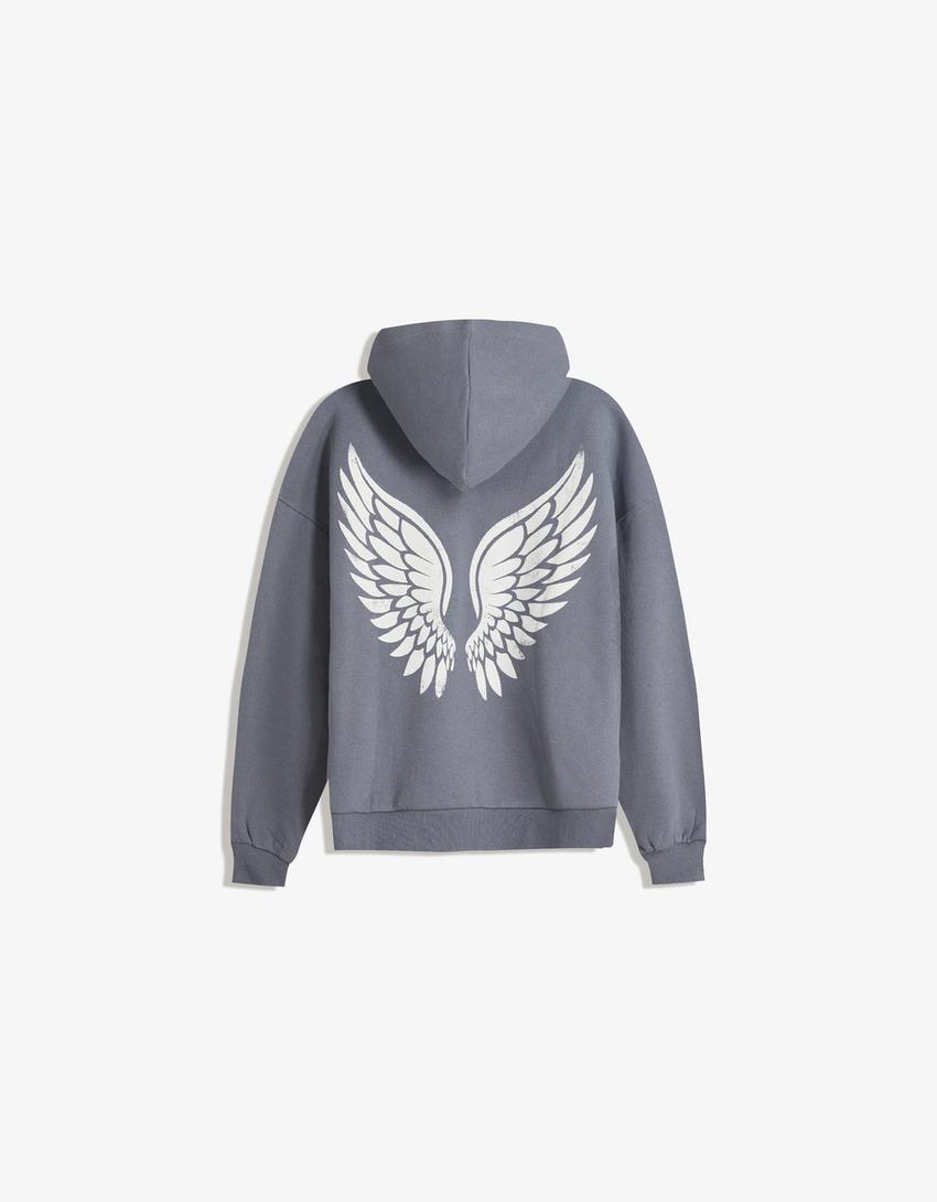 Bluza z kapturem i nadrukiem-Ciemnoszary-1