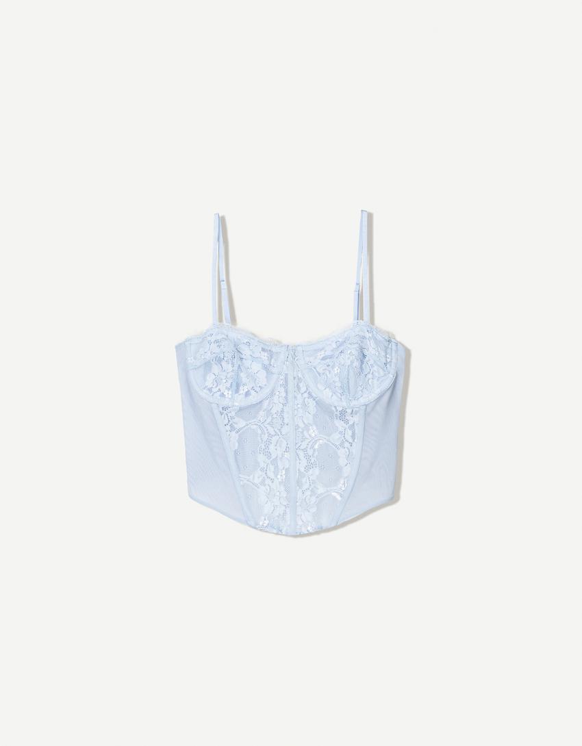 Lace corset top-Light blue-4