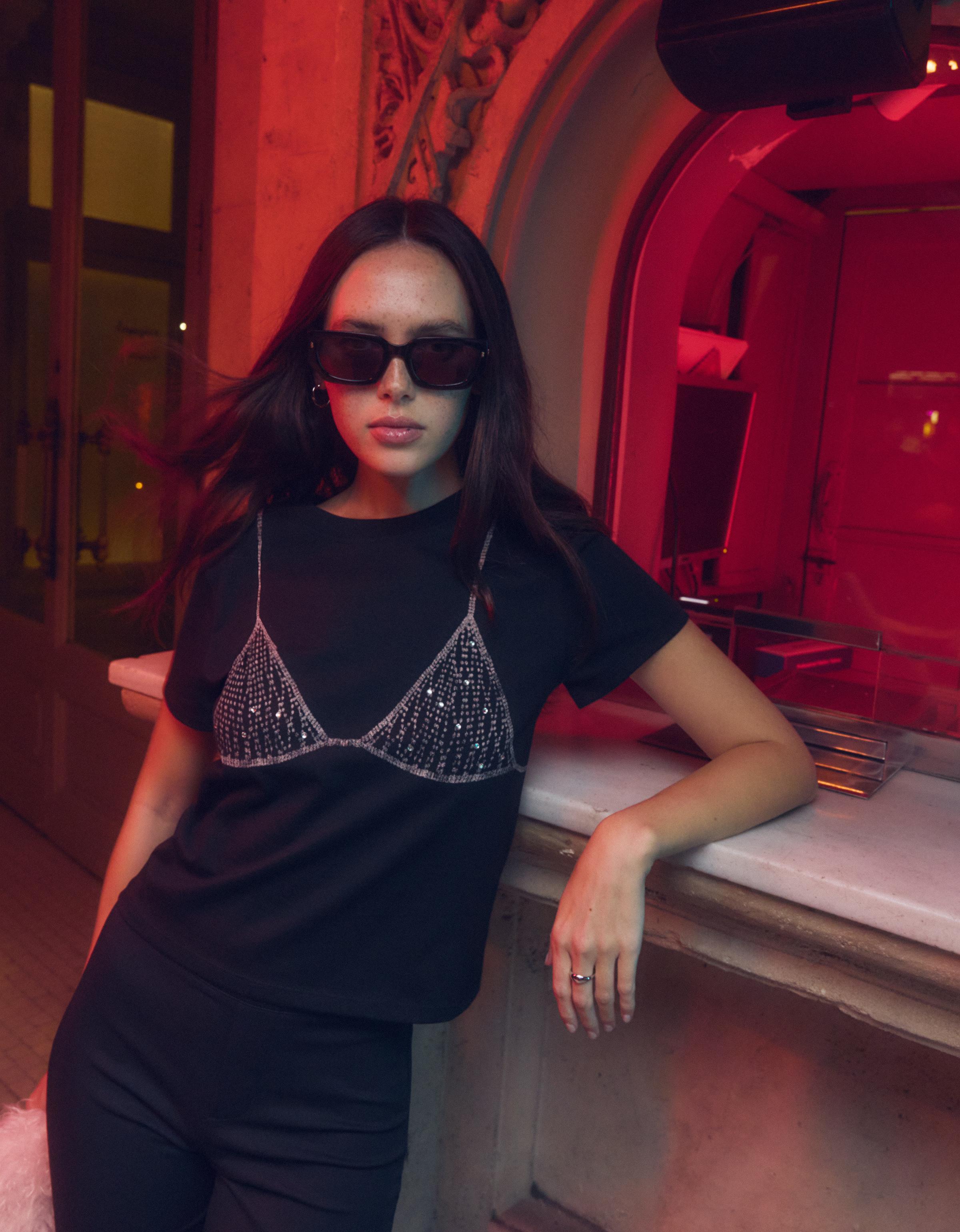 Bershka T-Shirt Mit Print Damen Xs Grau