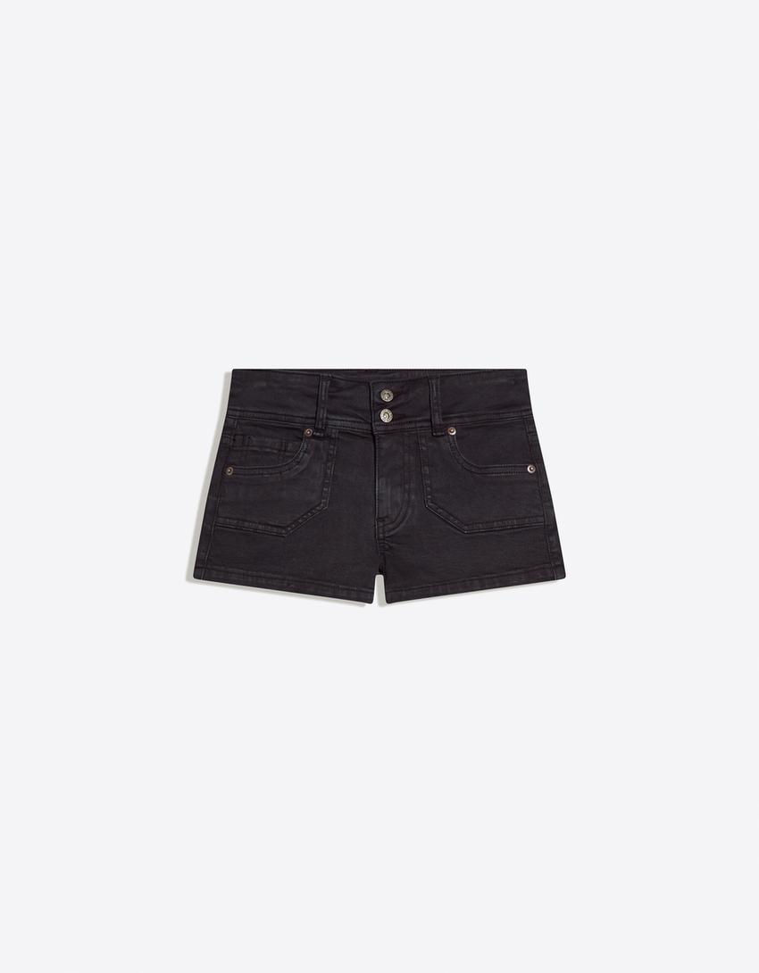Mini short en jean brodé-Gris